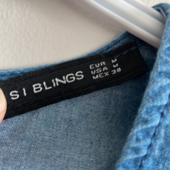 Denim Chambray Dress bell long sleeve denim dress - Picture 5 of 6